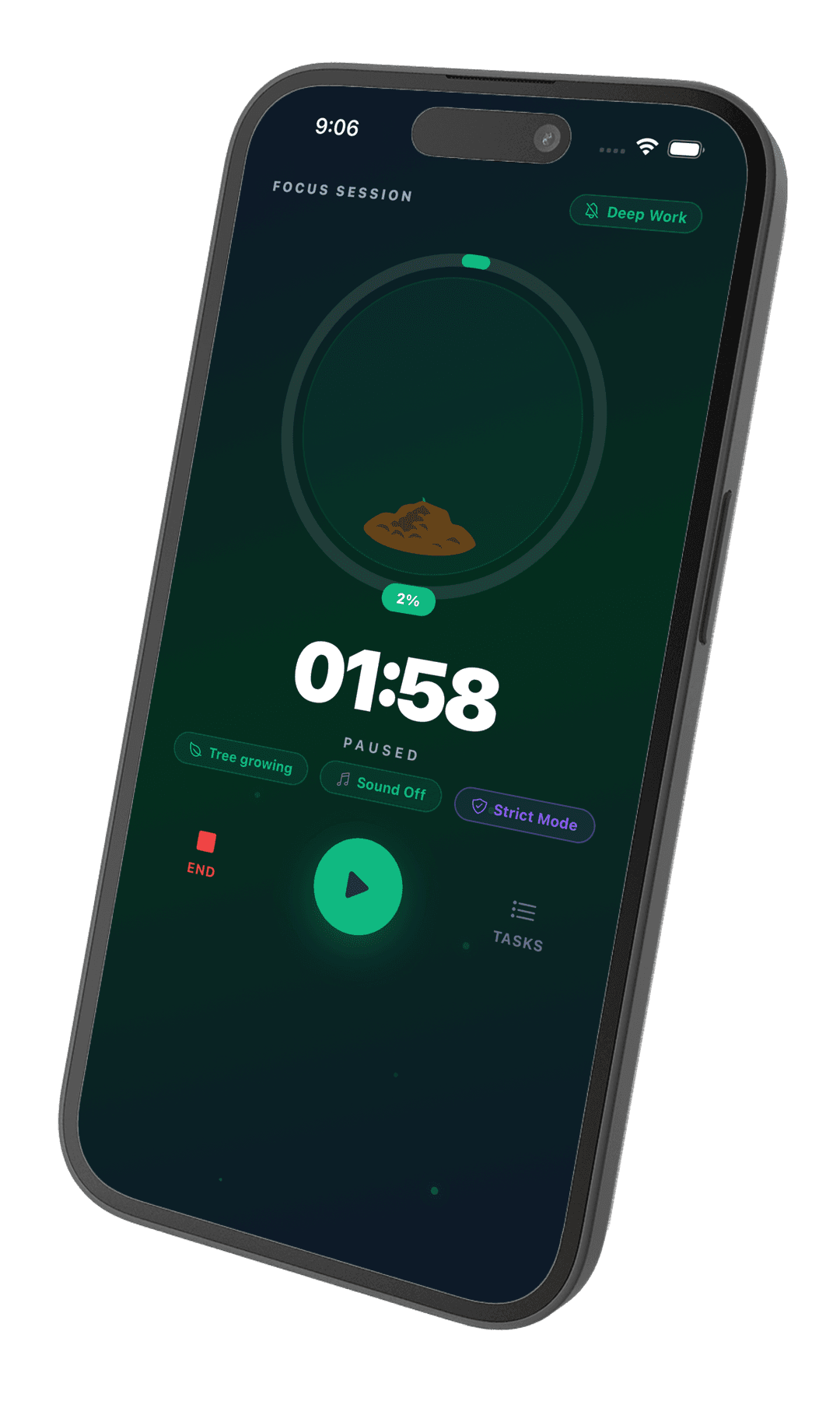 FocusPilot focus session timer on iPhone
